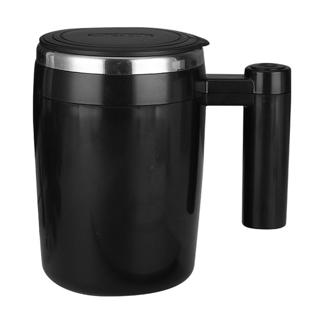 En elegant svart elektrisk kaffekopp, designet for å holde kaffen varm, med en moderne og sofistikert utseende.