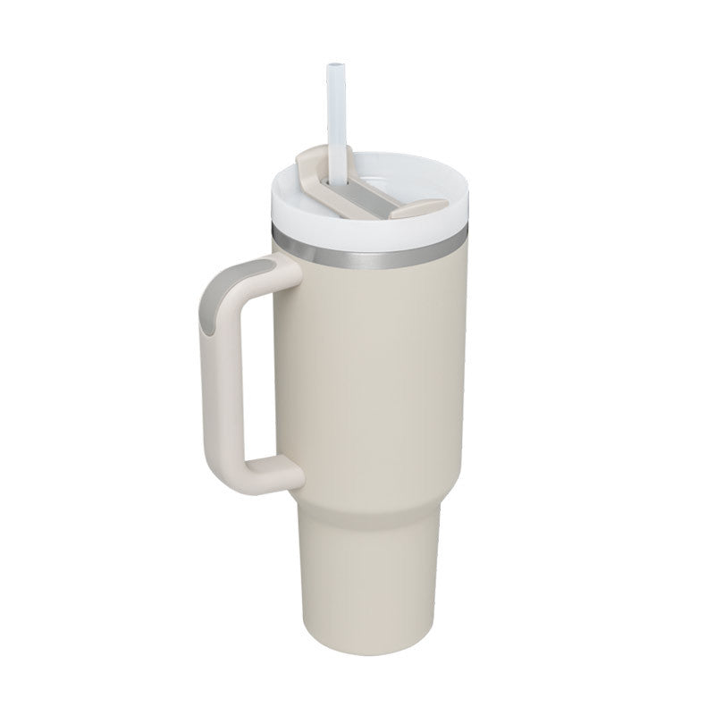 Stainless travel cup with handle and straw