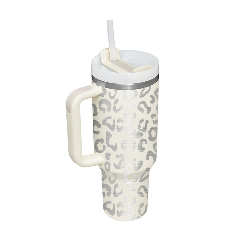 Stainless travel cup with handle and straw